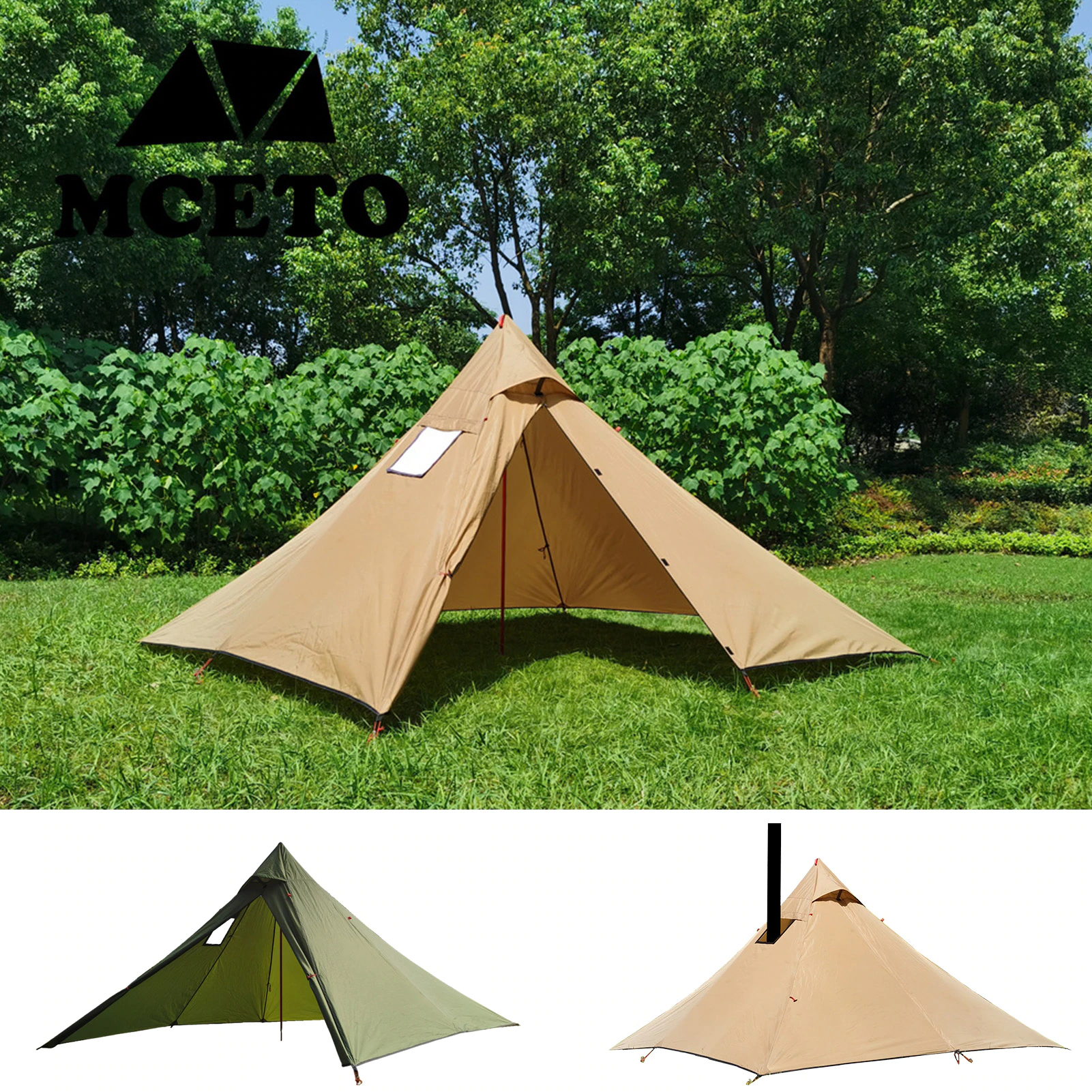 Cheap Goat Tents Ultralight Outdoor Camping Teepee 3 4 Person Pyramid Tent Shelter Awning With Snow Skirt With Chimney Hole Backpacking Tents   